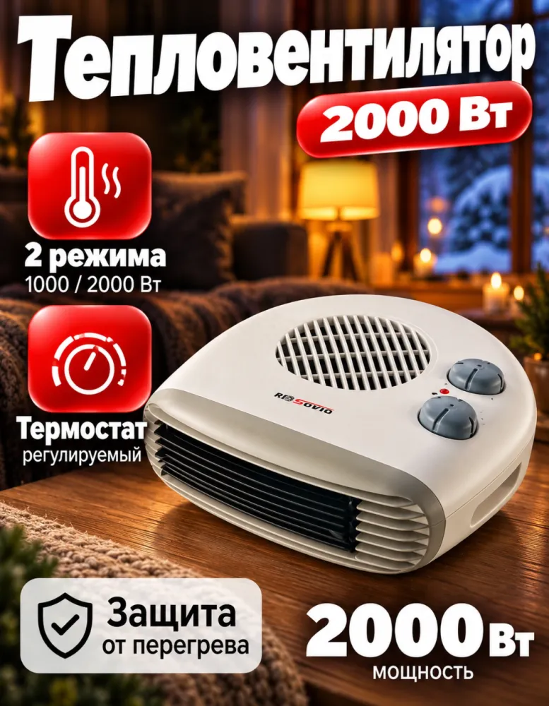 Тепловентилятор RESOVIO FH-15, 2000 Вт
