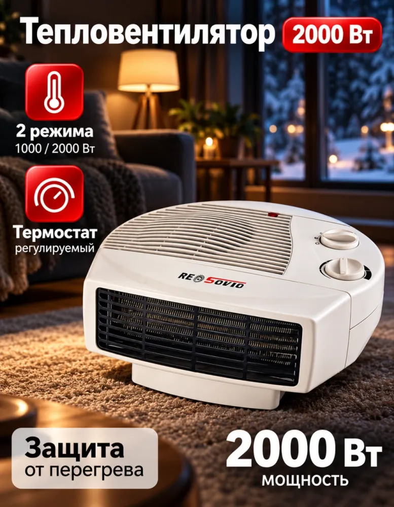Тепловентилятор RESOVIO FH-07, 2000 Вт