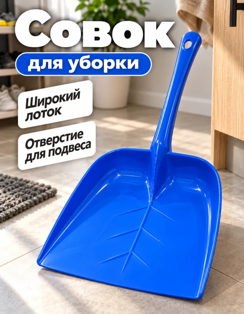 Совок пластиковый с ручкой, синий