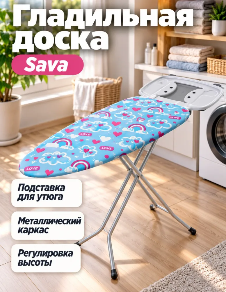 Гладильная доска Sava с подставкой для утюга, голубой