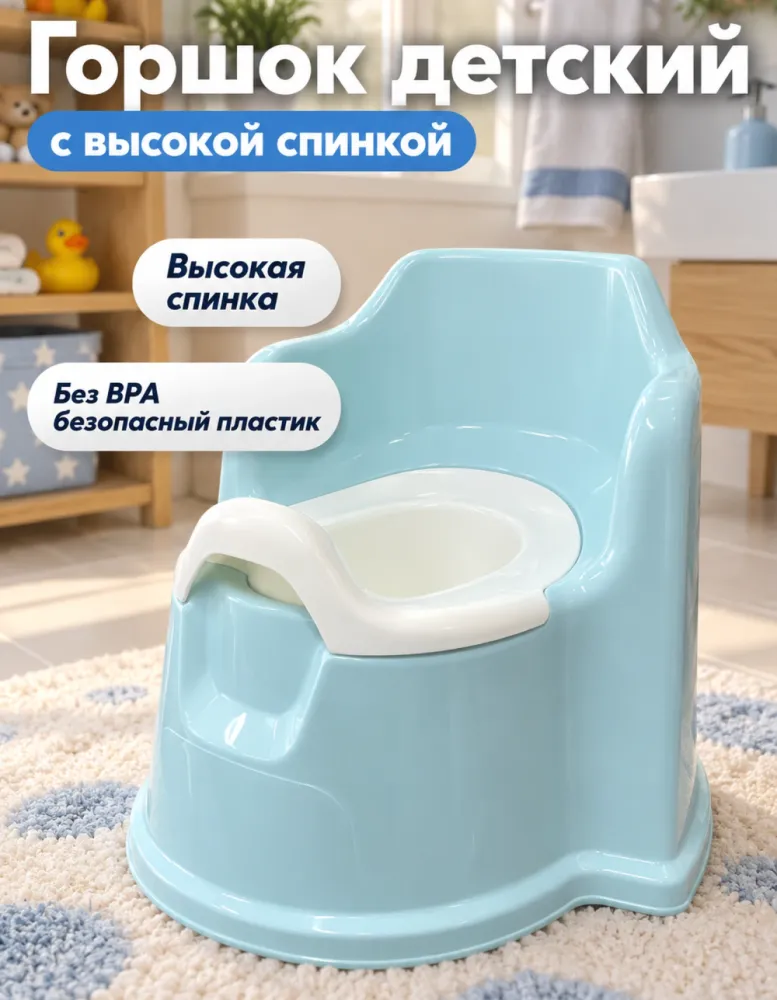 Горшок детский с высокой спинкой plast team, голубой