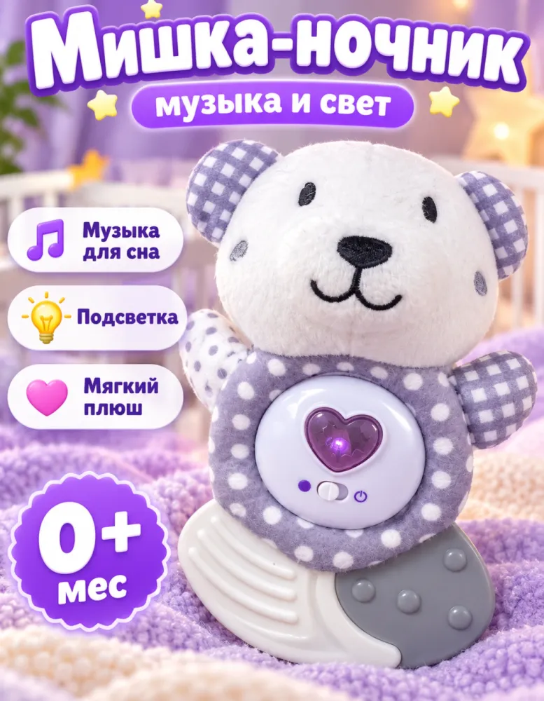 Мягкая игрушка-ночник Мишка funmuch Calm doll с музыкой и проекцией