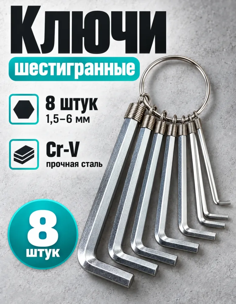 Набор шестигранных ключей Maximum 8 шт 1,5–6 мм на кольце