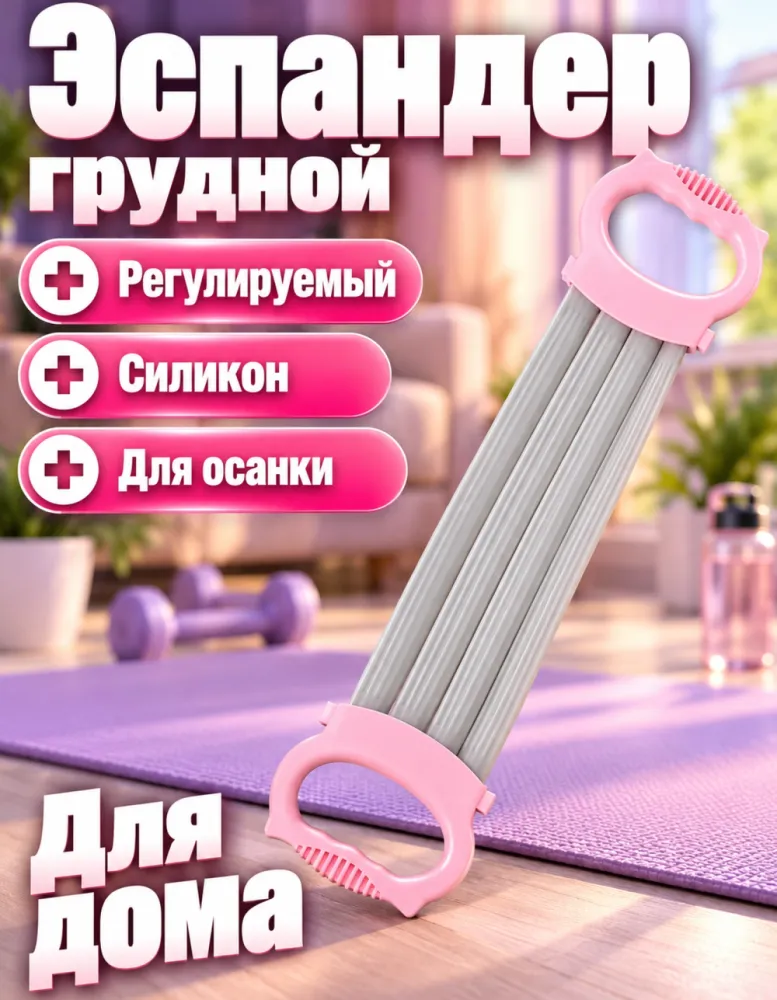 Эспандер грудной силиконовый регулируемый, розовый