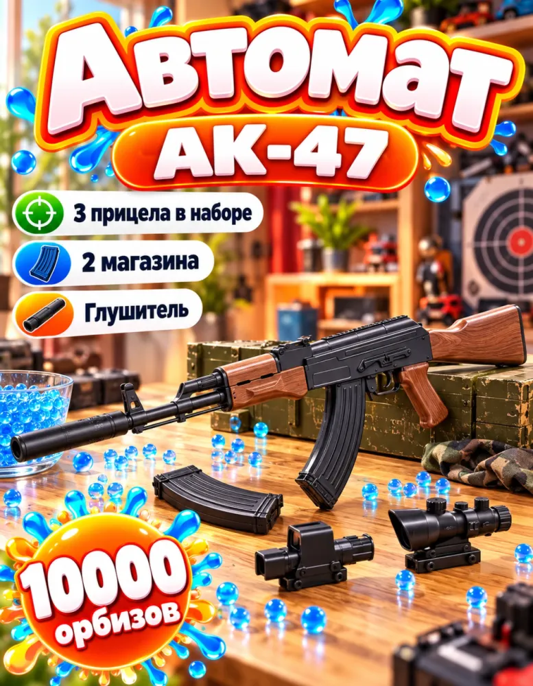 Автомат орбизный АК-47 с тремя прицелами и двумя магазинами