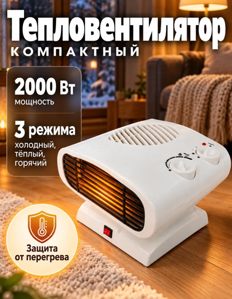 Тепловентилятор Техногранд ТГ-103, 2000 Вт, с термостатом